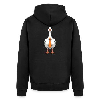 Serious Goose - Lustige Gans T-Shirt - Unisex Premium Bio Zip Hoodie - Schwarz - Hinten - Nico (187cm)