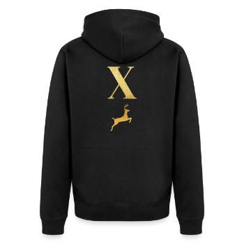 Buchstabe x Goldener Hirsch - Geschenkidee - Unisex Premium Bio Zip Hoodie - Schwarz - Hinten - Nico (187cm)