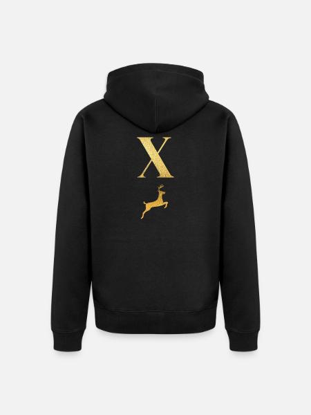 Buchstabe x Goldener Hirsch - Geschenkidee - Unisex Premium Bio Zip Hoodie - Schwarz