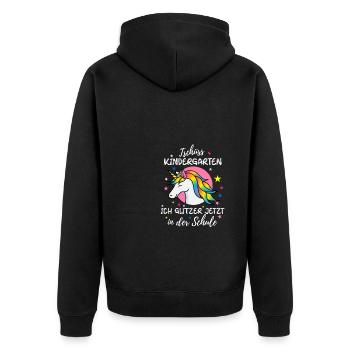 Lustiges Ich glitzer jetzt in der Schule Einhorn - Unisex Premium Bio Zip Hoodie - Schwarz - Hinten - Nico (187cm)