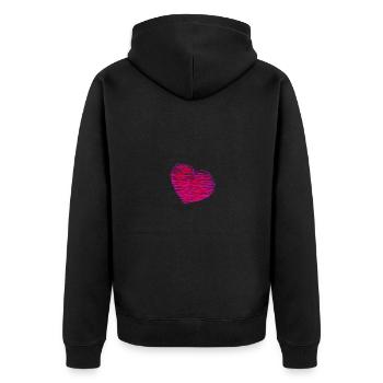 HERZ. HERZ. HEILIGER VALENTINSTAG. LIEBE. LIEBE. WEIHNACHTEN - Unisex Premium Bio Zip Hoodie - Schwarz - Hinten - Nico (187cm)
