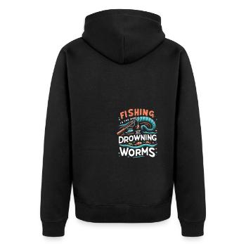 Angeln ist der Sport der ertrinkenden Würmer - Unisex Premium Bio Zip Hoodie - Schwarz - Hinten - Nico (187cm)