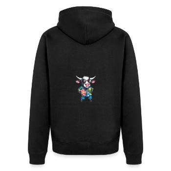 Kuh Comic Urlaub - Unisex Premium Bio Zip Hoodie - Schwarz - Hinten - Nico (187cm)