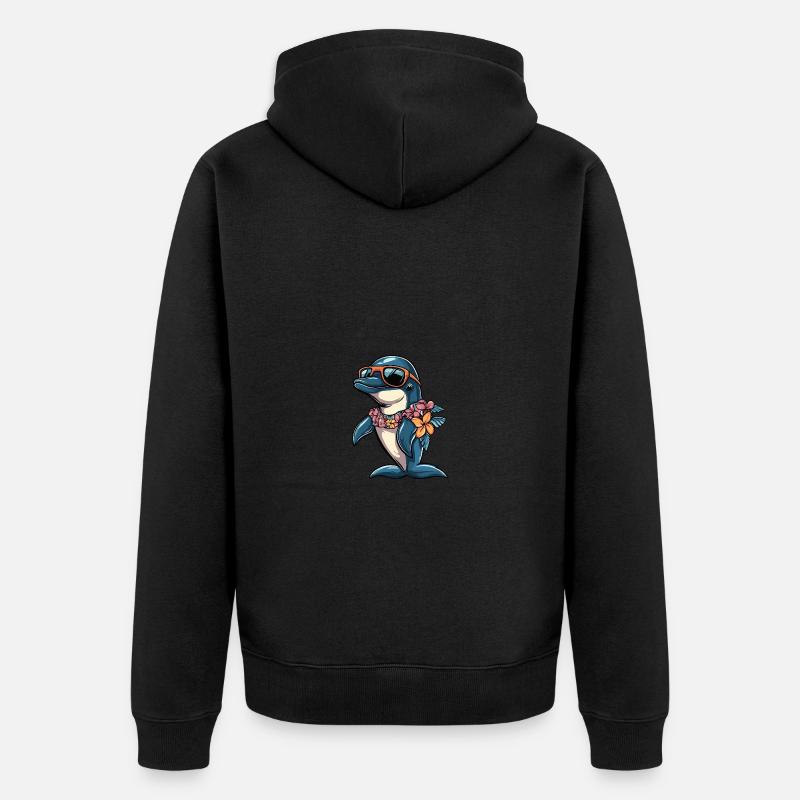 Dauphin Bande dessinée Vacances - Veste à capuche bio Premium Unisexe - noir