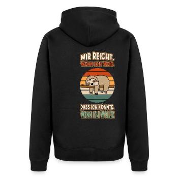 Faultier Chillen Faul Müde Lustlos Spruch Lustig - Unisex Premium Bio Zip Hoodie - Schwarz - Hinten - Nico (187cm)