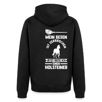 Pferd Reitsport Reiten Pferdesport Holsteiner - Unisex Premium Bio Zip Hoodie - Schwarz - Hinten - Nico (187cm)