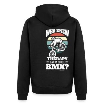 BMX Fahrrad Freestyle Downhill - Unisex Premium Bio Zip Hoodie - Schwarz - Hinten - Nico (187cm)