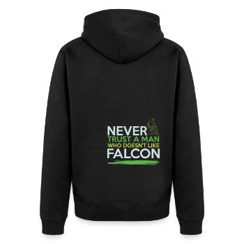 falknerei cooler spruch - Unisex Premium Bio Zip Hoodie - Schwarz - Hinten - Nico (187cm)
