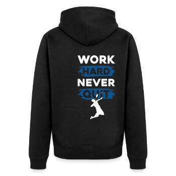 Badminton Work Hard - Unisex Premium Organic Zip Hoodie - black - Back - Nico (187cm)