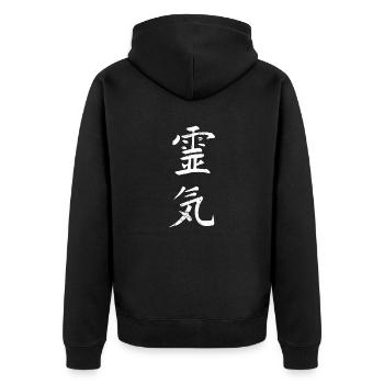 Reiki Weis - Unisex Premium Bio Zip Hoodie - Schwarz - Hinten - Nico (187cm)