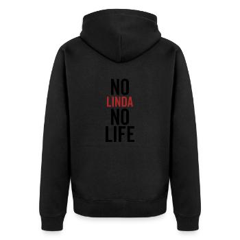 Keine Linda Kein Leben - Unisex Premium Bio Zip Hoodie - Schwarz - Hinten - Nico (187cm)