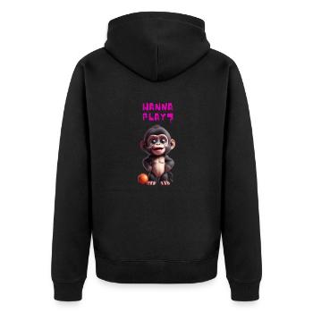 want to play? - Unisex Premium Organic Zip Hoodie - black - Back - Nico (187cm)