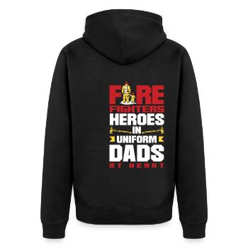 Des pompiers héros en uniforme papas dans l’âme - Veste à capuche bio Premium Unisexe - noir - Dos - Nico (187cm)