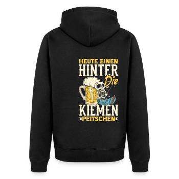 Heute einen hinter die Kiemen peitschen Bier - Unisex Premium Bio Zip Hoodie - Schwarz - Hinten - Nico (187cm)