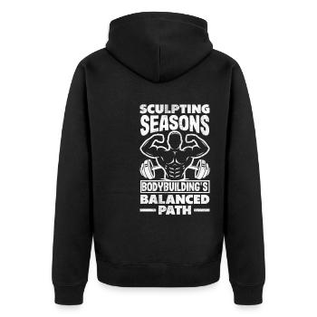 Sculpting Seasons Bodybuilding's Balanced Path. - Unisex Premium Organic Zip Hoodie - black - Back - Nico (187cm)