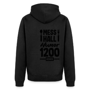 Embrace the Mission Military Time Adventure Call - Unisex Premium Bio Zip Hoodie - Schwarz - Hinten - Nico (187cm)
