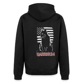 Kamala Harris 24 Cat Lady Supporter - Unisex Premium Bio Zip Hoodie - Schwarz - Hinten - Nico (187cm)