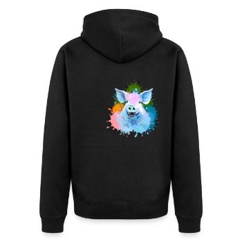 Schwein, bunt, farbkleckse, Malerei - Unisex Premium Bio Zip Hoodie - Schwarz - Hinten - Nico (187cm)