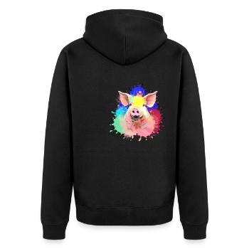 Cochon, coloré, éclaboussures de couleur, peinture - Veste à capuche bio Premium Unisexe - noir - Dos - Nico (187cm)