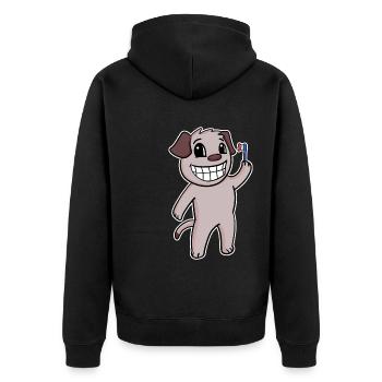 Dog with toothbrush - Unisex Premium Organic Zip Hoodie - black - Back - Nico (187cm)
