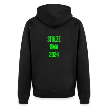 Stolze Oma 2024 – Perfekt für frischgebackene Omas - Unisex Premium Bio Zip Hoodie - Schwarz - Hinten - Nico (187cm)