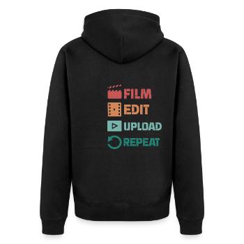 film edit upload repeat Design for a films - Unisex Premium Bio Zip Hoodie - Schwarz - Hinten - Nico (187cm)