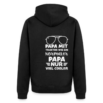 Papa Mit Traktor Wie Ein Normale... - Unisex Premium Bio Zip Hoodie - Schwarz - Hinten - Nico (187cm)