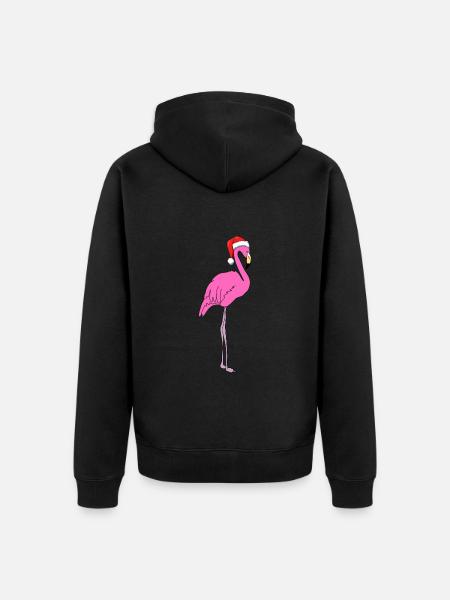 Flamingo with Santa hat - Unisex Premium Organic Zip Hoodie - black
