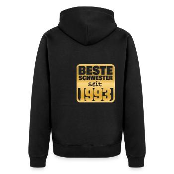 Schwester 1993 - Unisex Premium Bio Zip Hoodie - Schwarz - Hinten - Nico (187cm)
