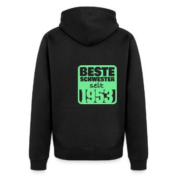 Schwester 1953 - Unisex Premium Bio Zip Hoodie - Schwarz - Hinten - Nico (187cm)