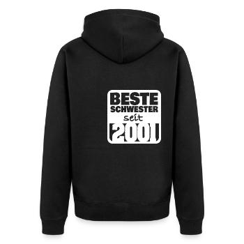 Geschwister 2001 - Unisex Premium Bio Zip Hoodie - Schwarz - Hinten - Nico (187cm)