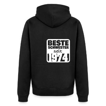 Geschwister 1974 - Unisex Premium Bio Zip Hoodie - Schwarz - Hinten - Nico (187cm)