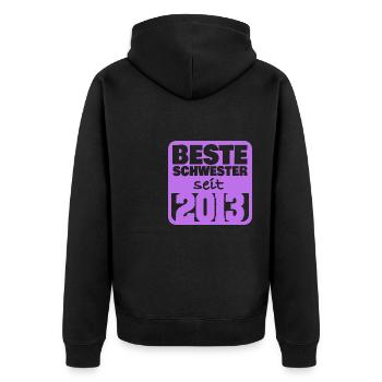 Geschwister 2013 - Unisex Premium Bio Zip Hoodie - Schwarz - Hinten - Nico (187cm)