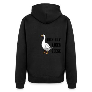 Un garçon aime les oies, la nature, les - Veste à capuche bio Premium Unisexe - noir - Dos - Nico (187cm)
