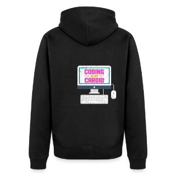 Coding is my cardio - Unisex Premium Bio Zip Hoodie - Schwarz - Hinten - Nico (187cm)