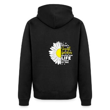 I became a social worker because your life is - Unisex Premium Bio Zip Hoodie - Schwarz - Hinten - Nico (187cm)