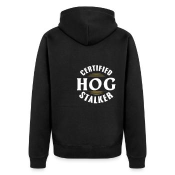 certified hog stalker Design for a hunting fan - Unisex Premium Bio Zip Hoodie - Schwarz - Hinten - Nico (187cm)