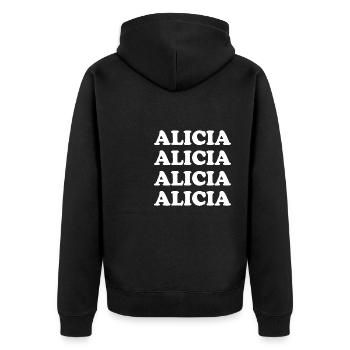 Name Alicia - Unisex Premium Bio Zip Hoodie - Schwarz - Hinten - Nico (187cm)