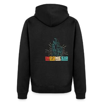 Indonesien Reise Bali Wayang Kulit Schatten - Unisex Premium Bio Zip Hoodie - Schwarz - Hinten - Nico (187cm)