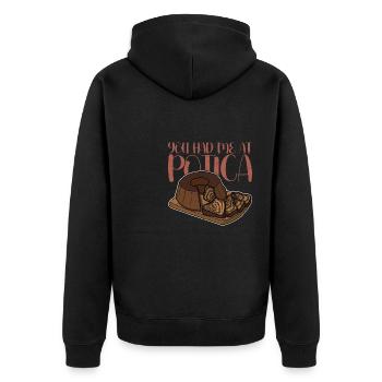 Potica Rollkuchen Slovenska Backen Bäcker - Unisex Premium Bio Zip Hoodie - Schwarz - Hinten - Nico (187cm)