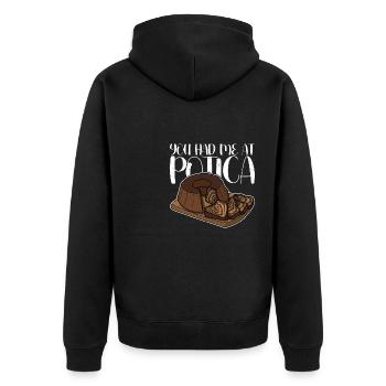 Potica Rollkuchen Slovenska Backen Bäcker - Unisex Premium Bio Zip Hoodie - Schwarz - Hinten - Nico (187cm)