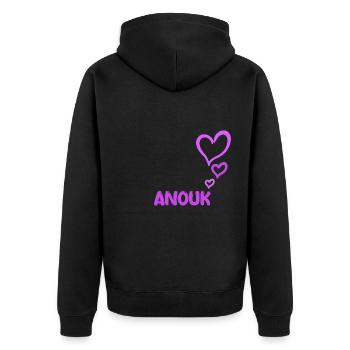 Geschenk für Anouk - Unisex Premium Bio Zip Hoodie - Schwarz - Hinten - Nico (187cm)