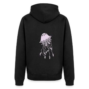 Qualle - Unisex Premium Bio Zip Hoodie - Schwarz - Hinten - Nico (187cm)