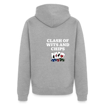 Clash of Wits and Chips Poker Contest Poker - Unisex Premium Bio Zip Hoodie - Grau meliert - Hinten - Nico (187cm)
