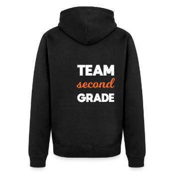 Team 2. Klasse endlich in der 2. Klasse Schule - Unisex Premium Bio Zip Hoodie - Schwarz - Hinten - Nico (187cm)