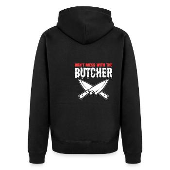 Mach dich nicht an Metzger Geschenk - Unisex Premium Bio Zip Hoodie - Schwarz - Hinten - Nico (187cm)