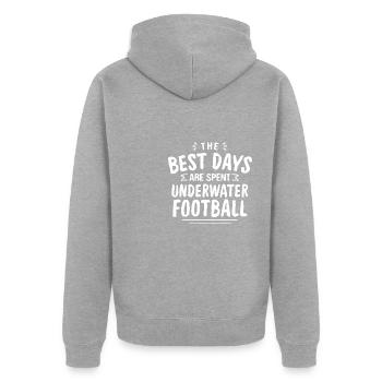 The Best Days Are Spent Underwater Football Summer - Unisex Premium Bio Zip Hoodie - Grau meliert - Hinten - Nico (187cm)