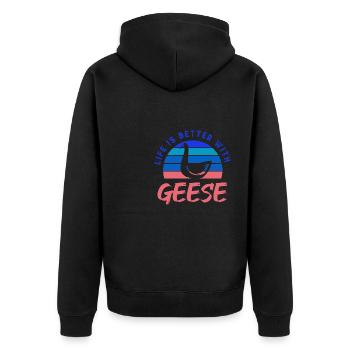 Life With Geese Wildlife Cute Goose Birds - Unisex Premium Organic Zip Hoodie - black - Back - Nico (187cm)