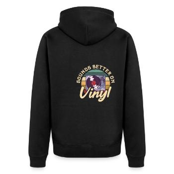 sounds better on vinyl Design for a vinyl sound - Unisex Premium Bio Zip Hoodie - Schwarz - Hinten - Nico (187cm)