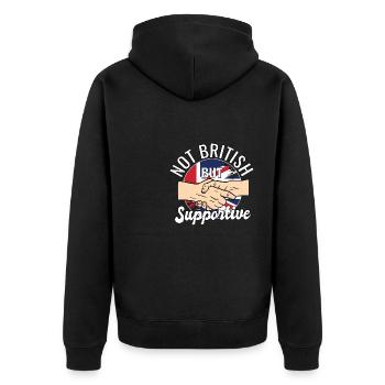 Not British But Supportive Country Travel Britain - Unisex Premium Bio Zip Hoodie - Schwarz - Hinten - Nico (187cm)